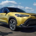 Front-angle-view-of-2023-Toyota-Corolla-Cross-cheapest-new-Toyota-SUV-offering-a-new-high-gas-mileage-hybrid-model-