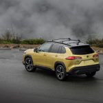 2023-Toyota-Corolla-Cross-Hybrid-XSE-rear-three-quarter-high-from-afar
